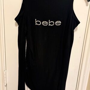 Bebe Black Rhinestone Logo Long Sleeve Top